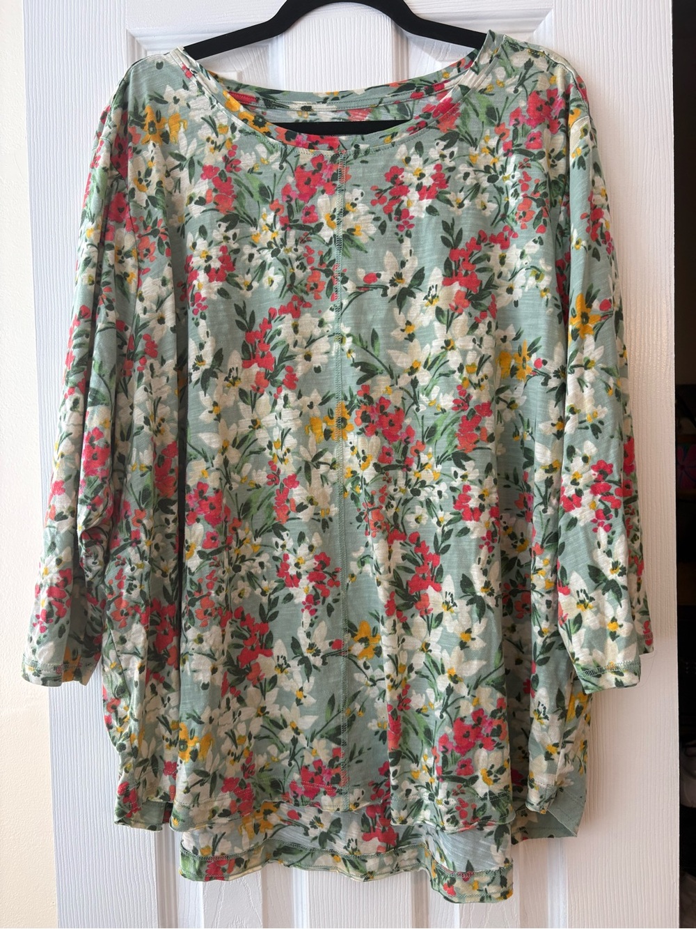 Westbound Sage Green Floral Scoop Neck Tunic with Pink & Yellow Blooms